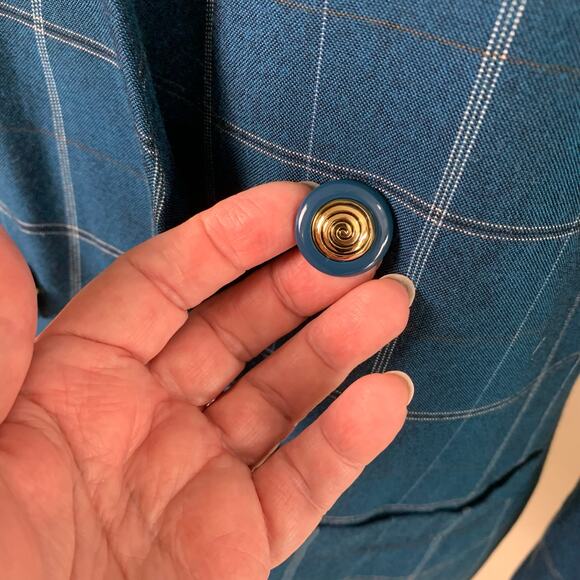 Vintage Le Suit Size 10 Double Breasted Blazer Jacket Plaid Blue Preppy Work - Picture 4 of 6